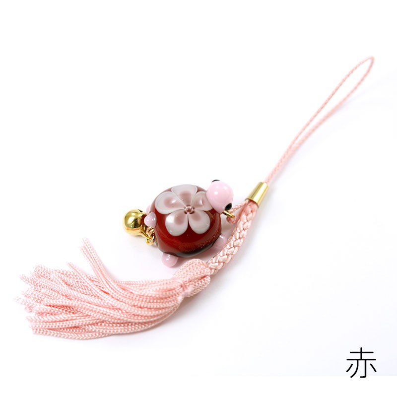 とんぼ玉ストラップ　花咲ガメ 根付 携帯ストラップ タッセル