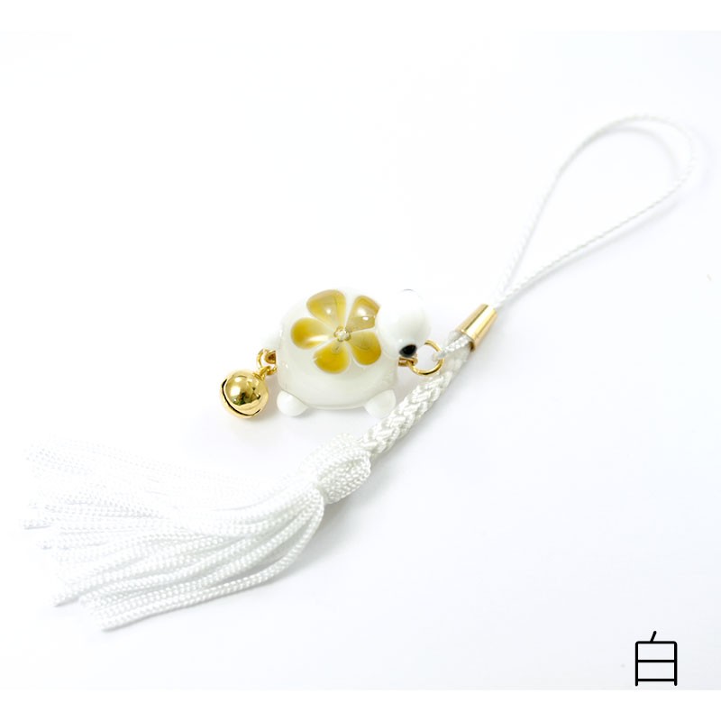 とんぼ玉ストラップ　花咲ガメ 根付 携帯ストラップ タッセル