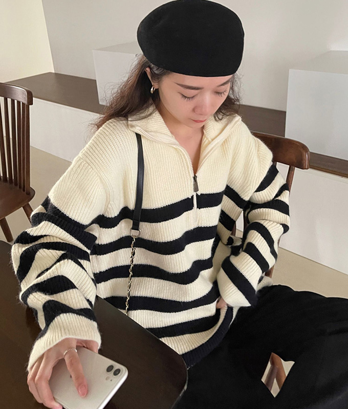 送料無料 トップス ニット セーター ジップ ジップアップ ハーフジップ