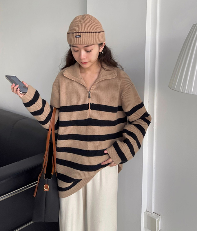 CABaN ツイードボーダー ニットコンビトップ CABaN ツイードボーダー ニットコンビトップ