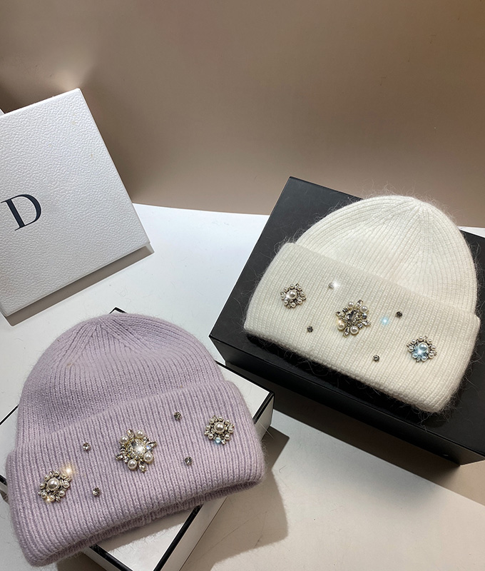 送料無料 レディース ニット帽 ニット帽子 ビジュー パール 花