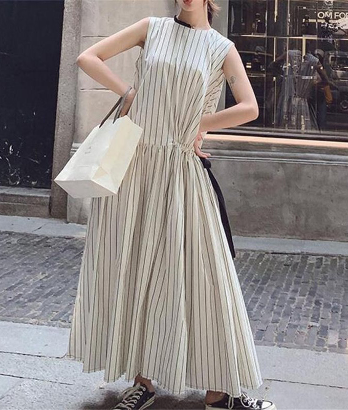 即購可NODRESS ストライプ柄パフスリーブミニワンピースy2k 完売品　レア 送料無料 ワンピース ロング ロング丈 ノースリーブ ストライプ リボン