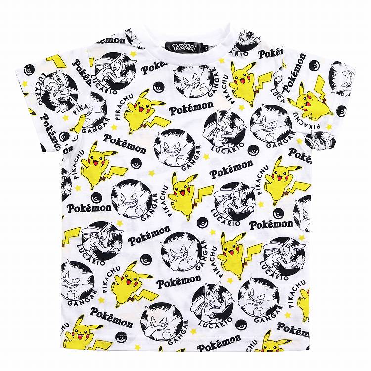 ポケモン Tシャツ キッズ ピカチュウ ゲンガー ルカリオ 総柄 pokemon