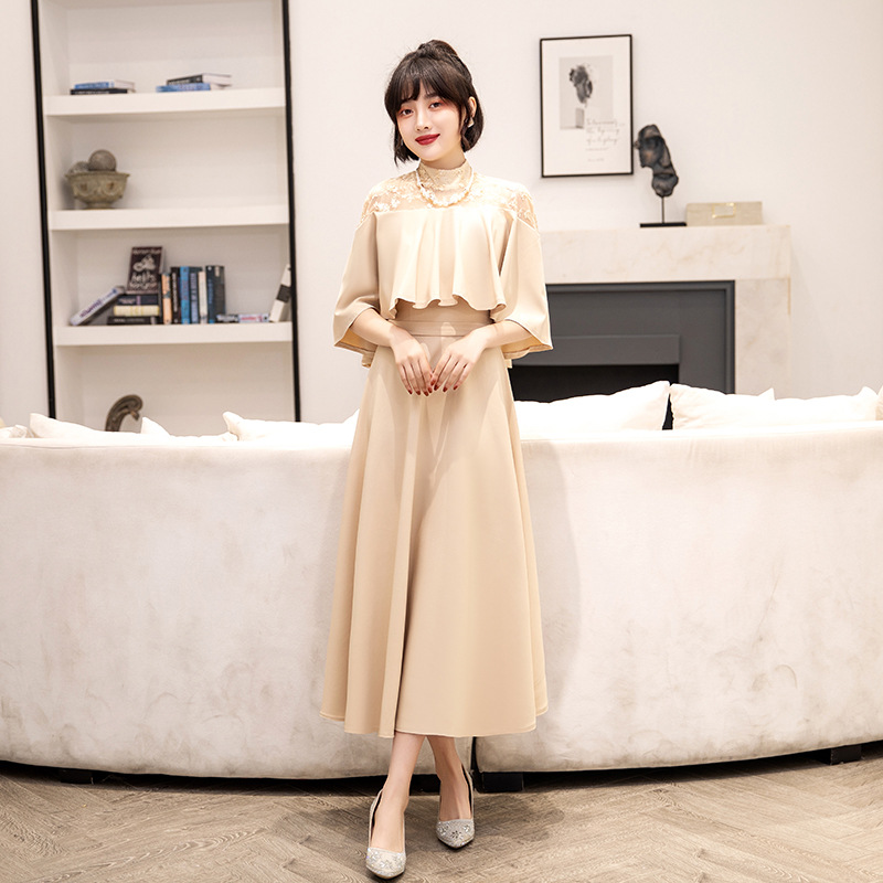 パーティードレス、2次会ドレス、ベージュ パーティードレス ロング 結婚式ドレス ワンピース 二次会 謝恩会 演奏