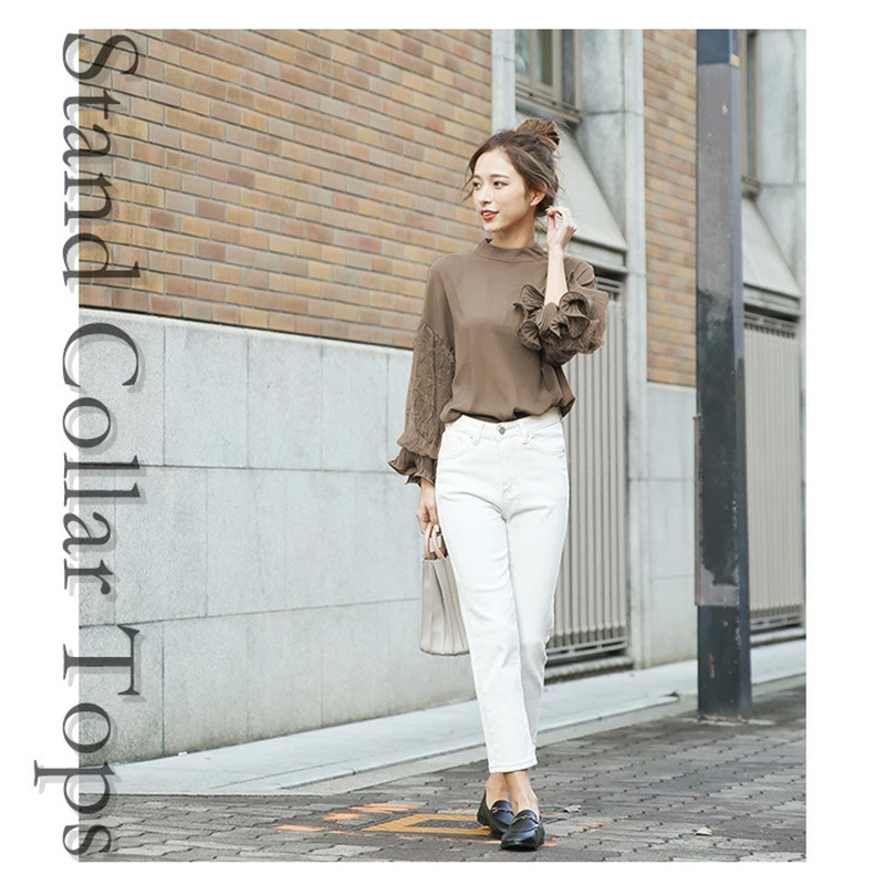 プルオーバー ボリューム袖 春服 レディース トップス 長袖 丸首 シャーリング 無地 プルオーバー 送料無料 トップス レーヨン プルオーバー 春夏秋 無地 薄手 7分