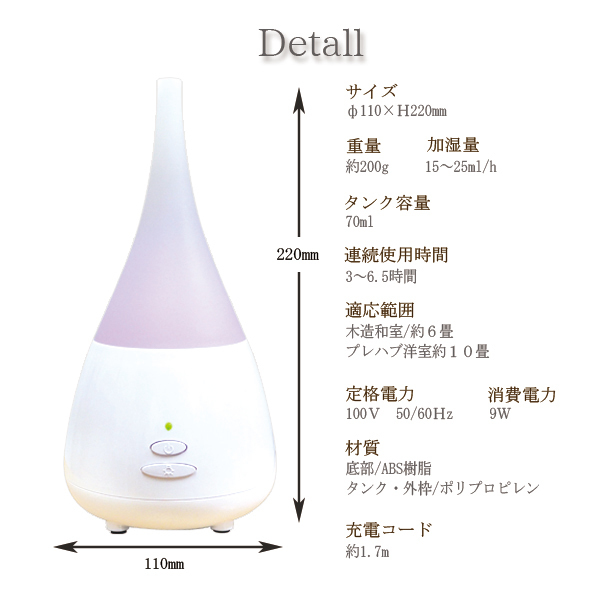 アロマディフューザー 超音波式 卓上 コンパクト LEDライト