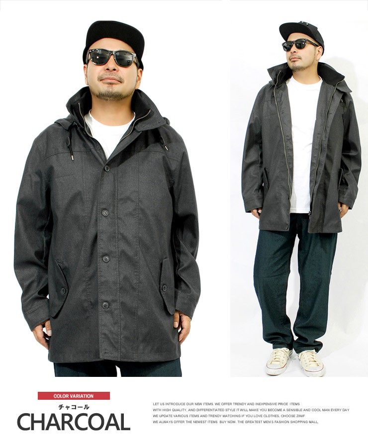 コート メンズ 大きいサイズ ハーフ丈 ウールタッチ フード付き