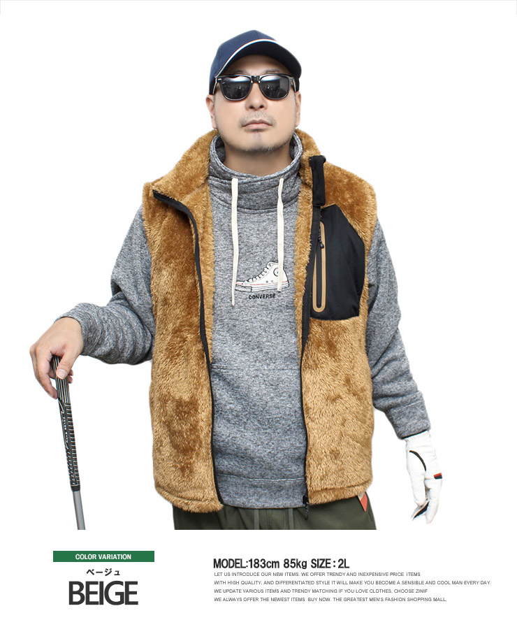 ゴルフウェア メンズ ボア フリースベスト 大きいサイズ 裏アルミ素材