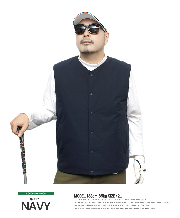 大きいサイズ ゴルフウェア メンズ 中綿 ダウンベスト 撥水加工 防風