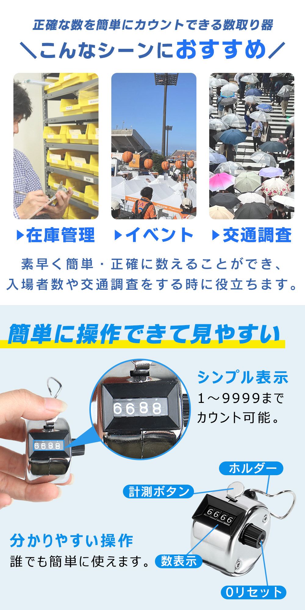 mitas データ収集 カウンター 1〜9999まで 数取り器 小型 手持型 数量