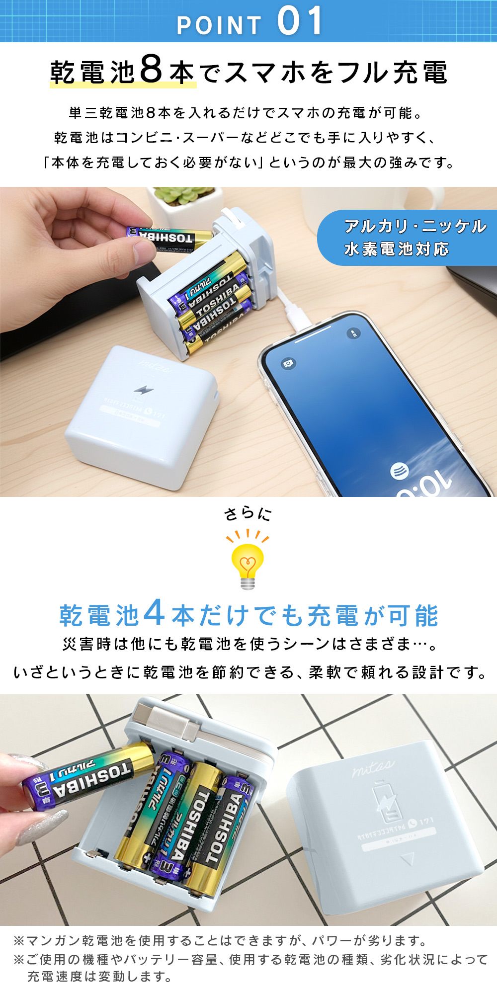電池式モバイルバッテリー 単3電池8本使用 Type-C USB スマホ充電器