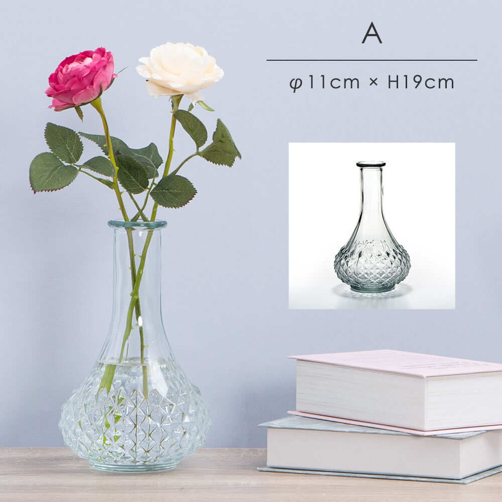 レトロデザイン フラワーベース ガラス 花瓶 切子 カットガラス カッティンググラス 小さい 花器 ...