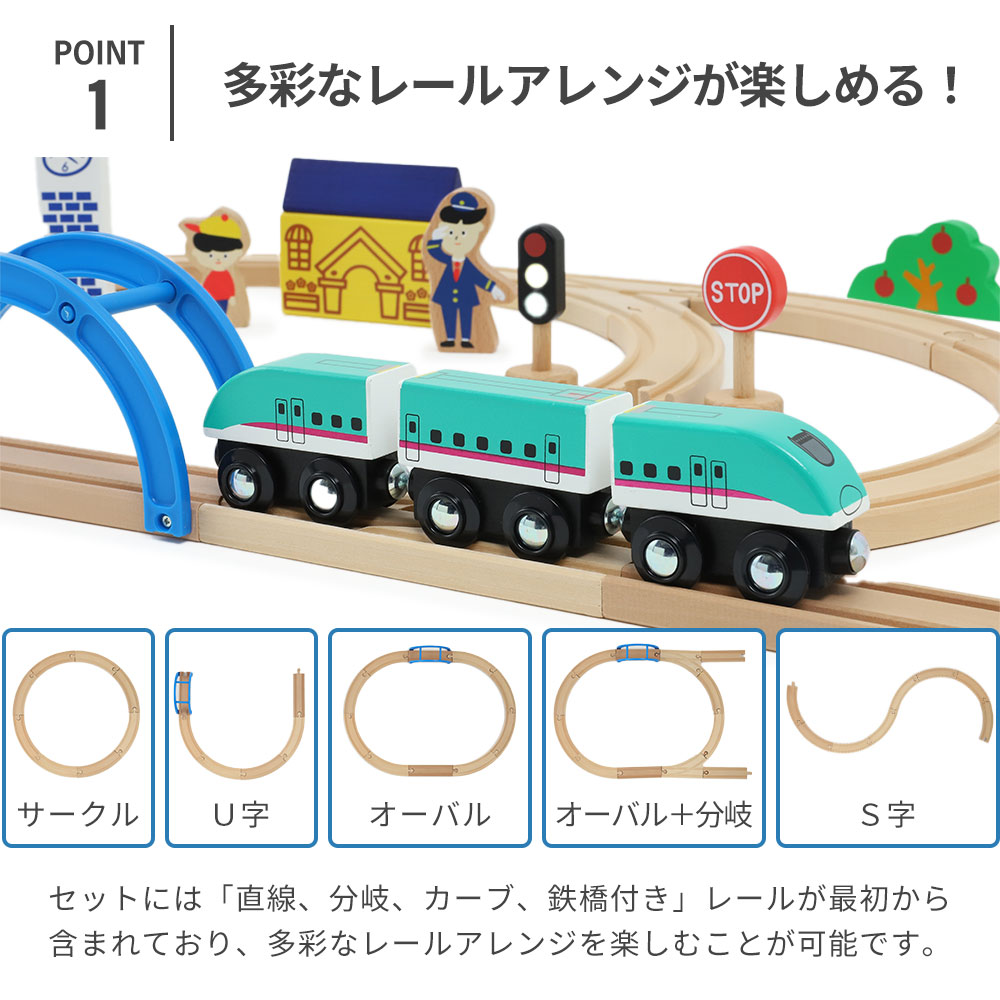 moku TRAIN はじめての木製電車セット MOK-503 木のおもちゃ 電車 木製 レール セット 玩具 3歳以上 新幹線 はやぶさ E5系 安心 STマーク認定 鉄道 おしゃれ｜kingselection｜04
