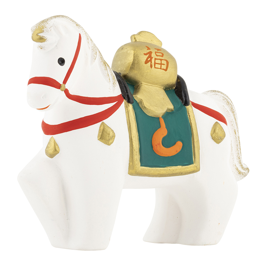 2026年 干支 馬 うま 開運 小槌乗せ飾り福午 置物 置き物 コンパクト