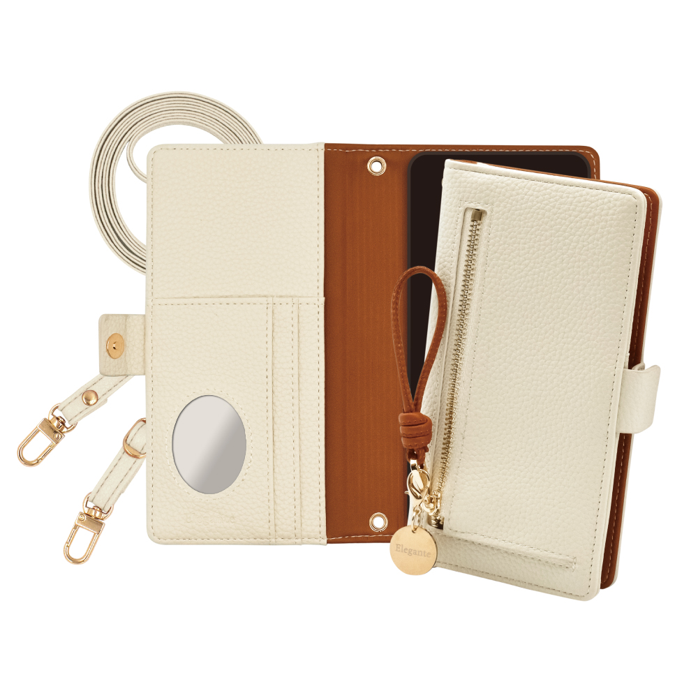 Elegante スマホケース ファスナーポケット 2Way ショルダー 手帳型