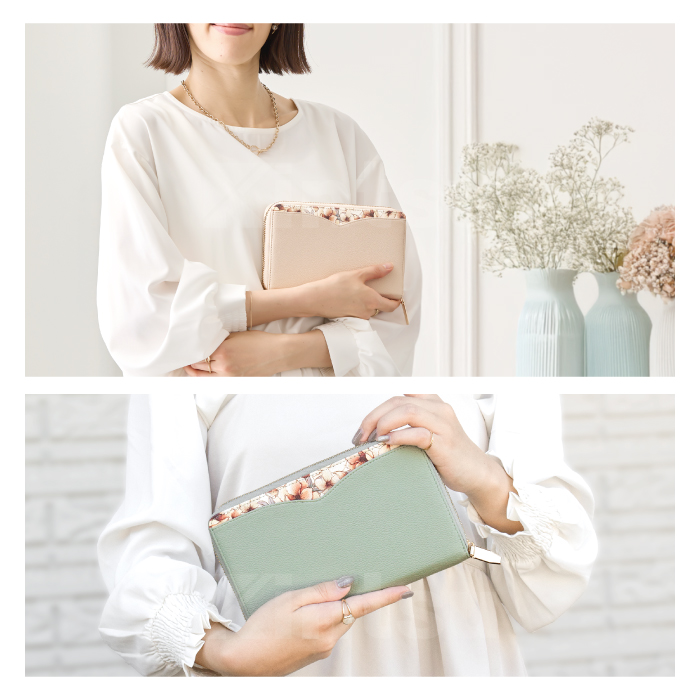 Elegante 公式 Grayish Flower 通帳ケース 花柄 レディース