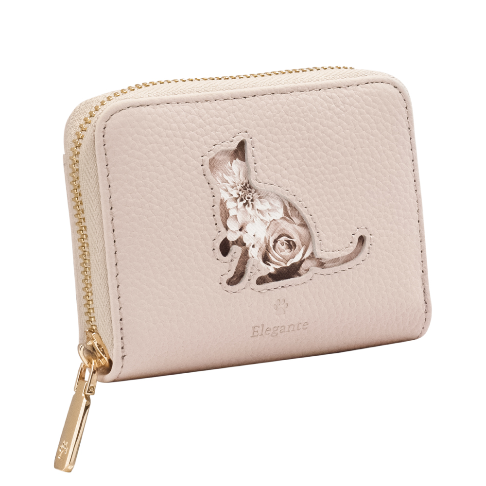 Elegante 公式 財布 レディース 猫 ねこ 本革 二つ折り ミニ財布