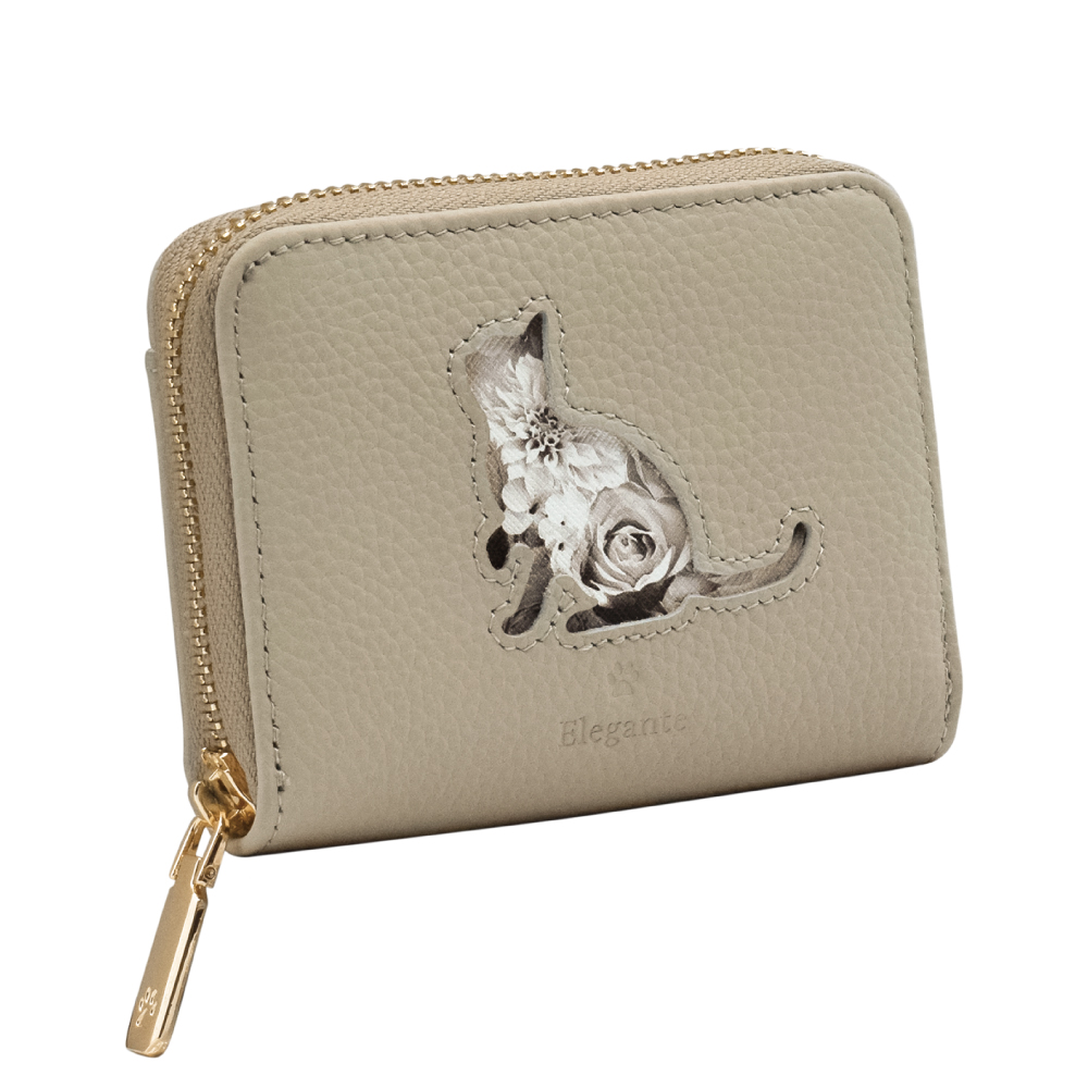 Elegante 公式 財布 レディース 猫 ねこ 本革 二つ折り ミニ財布