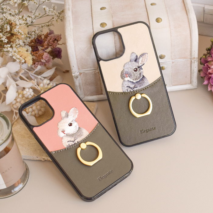 Elegante rabbits うさぎ刺繍 iPhone14 13 ケース 14pro max iPhone se 第3世代 ケース TPU リング付き アイフォン14 13 携帯ケース YH｜kintsu｜08