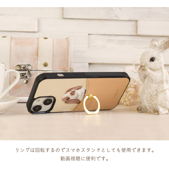 Elegante rabbits うさぎ刺繍 iPhone14 13 ケース 14pro max iPhone se 第3世代 ケース TPU リング付き アイフォン14 13 携帯ケース YH｜kintsu｜11