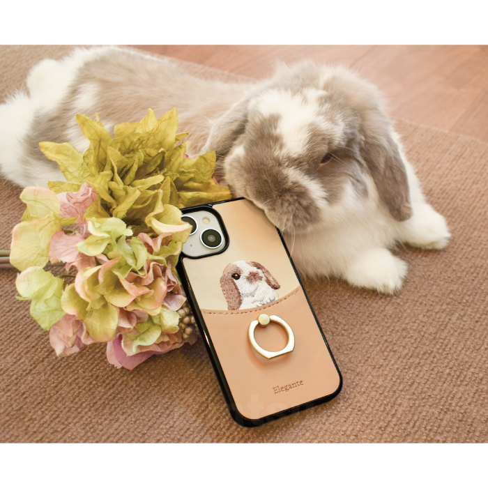 Elegante rabbits うさぎ刺繍 iPhone14 13 ケース 14pro max iPhone se 第3世代 ケース TPU リング付き アイフォン14 13 携帯ケース YH｜kintsu｜14