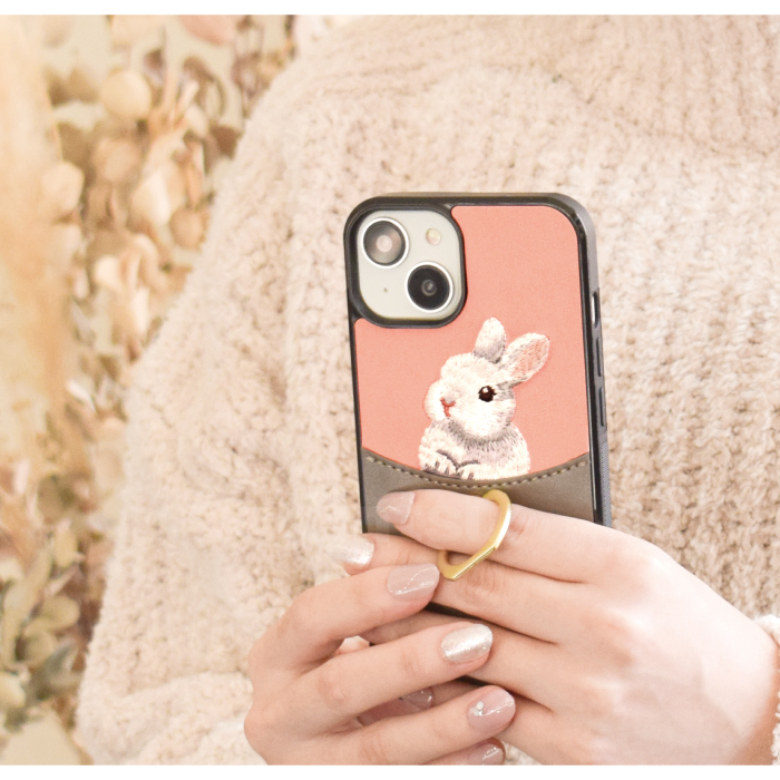 Elegante rabbits うさぎ刺繍 iPhone14 13 ケース 14pro max iPhone se 第3世代 ケース TPU リング付き アイフォン14 13 携帯ケース YH｜kintsu｜16