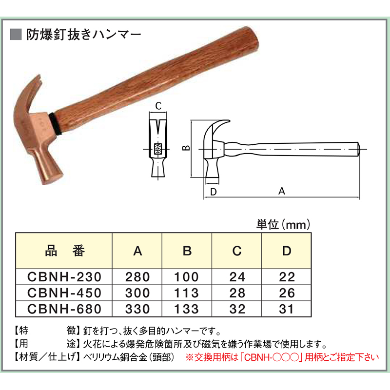 Hamaco HAMACO ハマコSS 防爆釘抜きハンマー CBNH-680 X-spark Safety Tools 浜田工業 : 金象本舗ヤフー店 ...