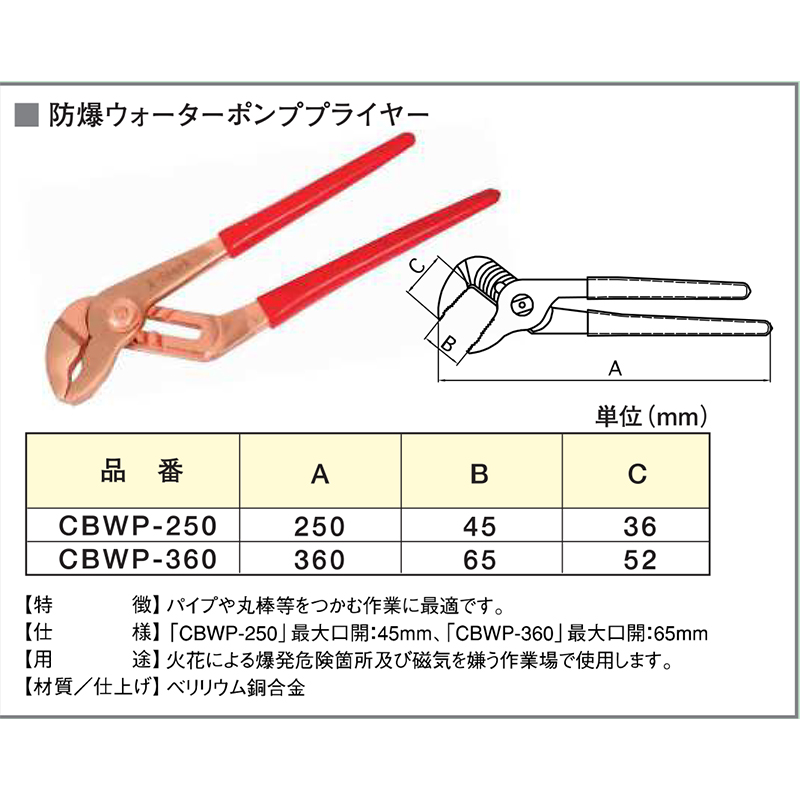 HAMACO ハマコSS 防爆ウォーターポンププライヤー CBWP-360 X-spark Safety Tools 浜田工業 : 金象本舗 ...