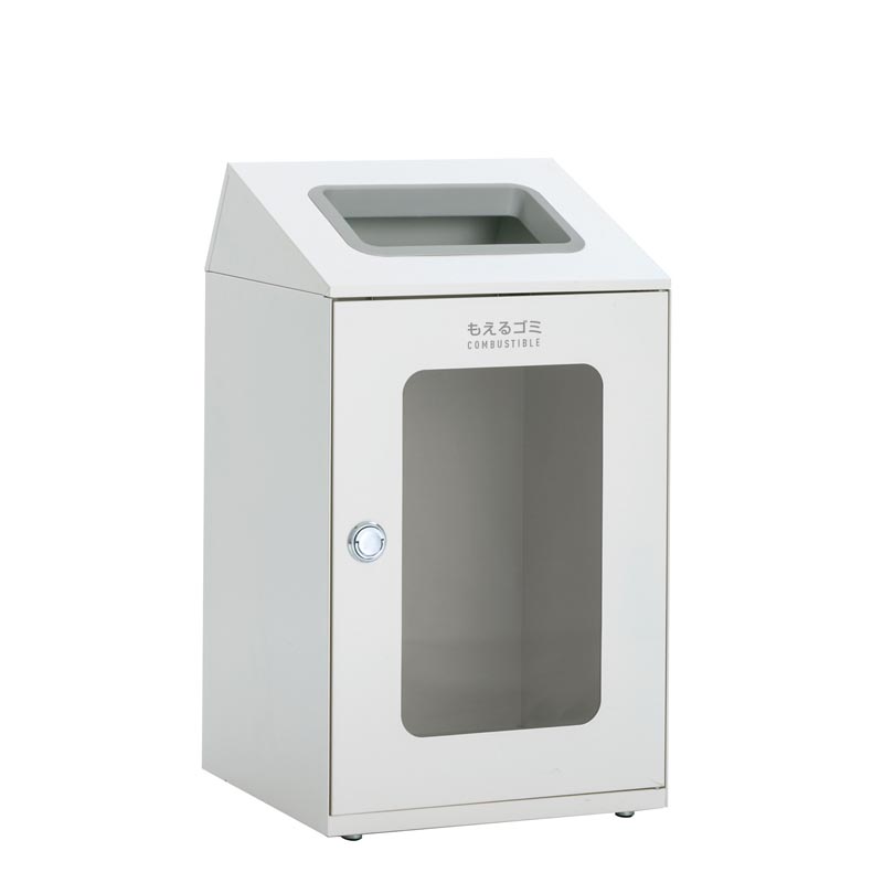 テラモト ニートSTF(ミエル) もえるゴミ用 オフホワイト 67L 角穴 スチール製 ゴミ箱 屑入れ 屋内用 分別回収 中が見える 窓付