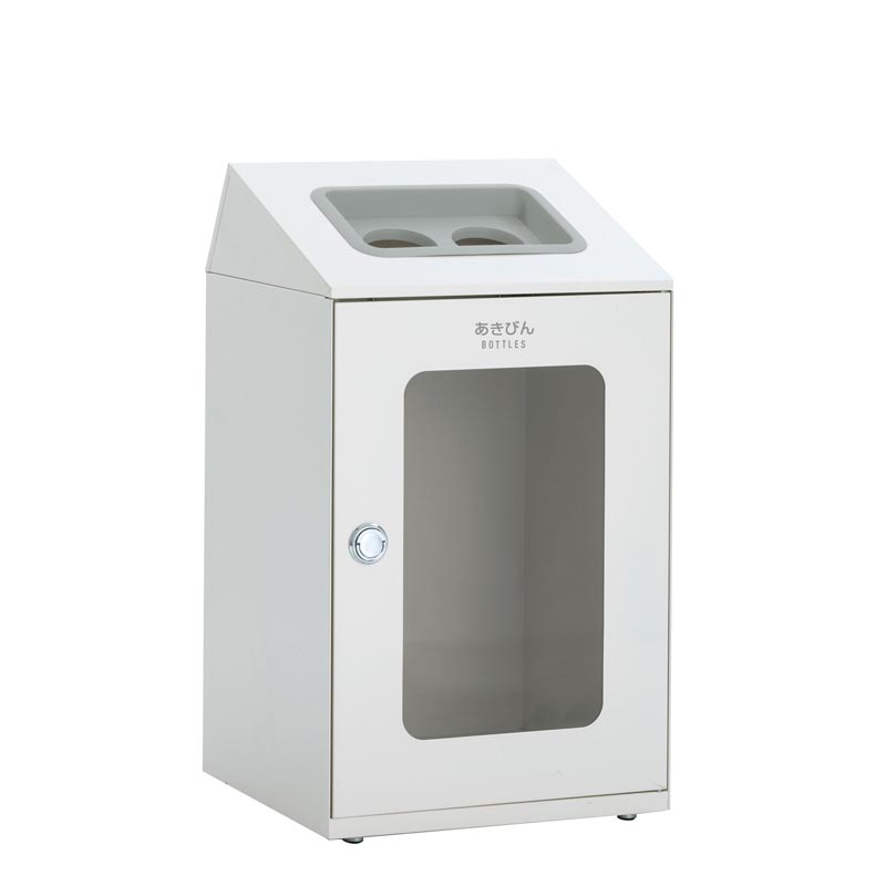 テラモト ニートSTF(ミエル) あきびん用 オフホワイト 67L 丸穴 スチール製 ゴミ箱 屑入れ 屋内用 分別回収 中が見える 窓付