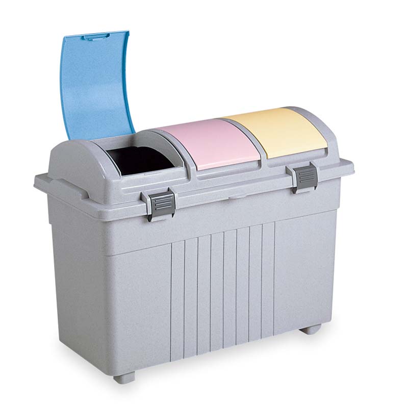 テラモト エコ3分別ゴミボックス (カラー) ペール ゴミ箱 樹脂製 屋外 分別 集積 保管 新聞・雑誌