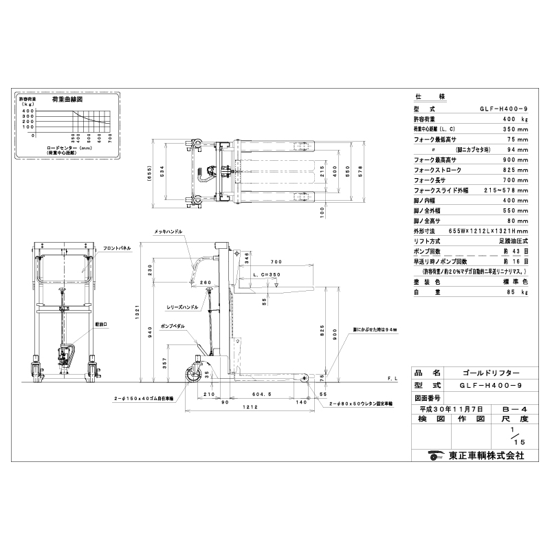 100％本物 ゴールドリフター 油圧 脚踏式 マスト式 GLF-H200-9 大型重量商品 個人宅配送不可 運搬作業用品 ハンドリフター 東正車輛 