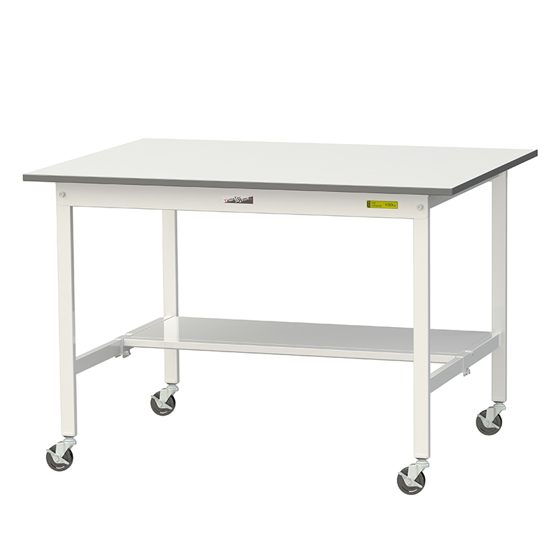 山金工業 ワークテーブル150シリーズ 全体均等耐荷重128kg(自重含む) 移動式 H825mm 半面棚板付 SUPC-1290T-WW