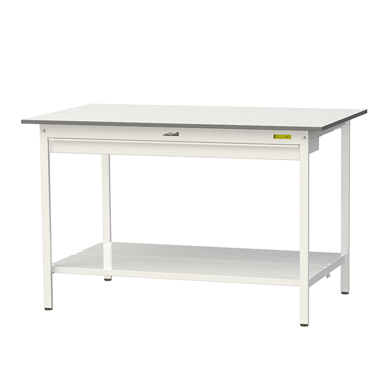 山金工業 ワークテーブル150シリーズ 均等耐荷重150kg 固定式 H950mm ワイド引出し付/全面棚板付 SUPH-1590WTT-WW