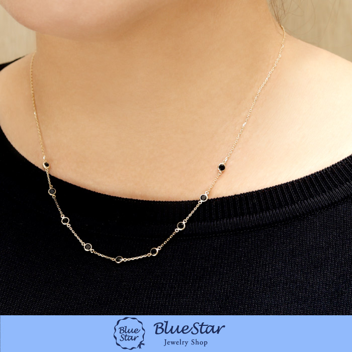 全長約42cmのキュートなオニキスステーションネックレス BlueStar 