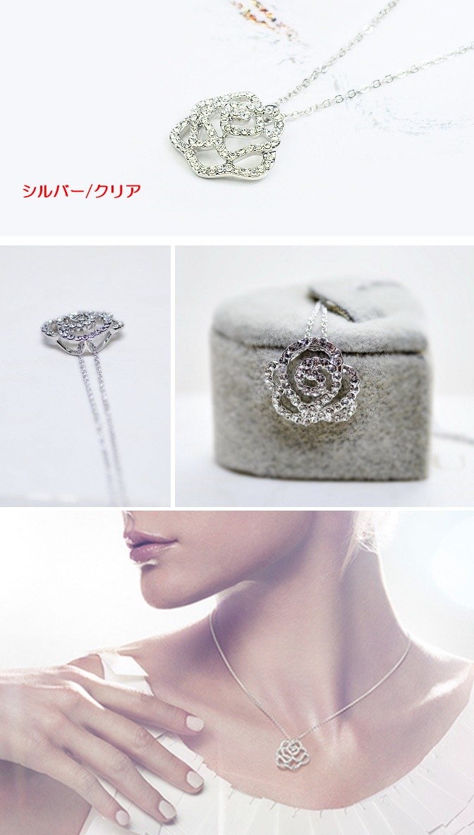ネックレス スワロフスキー ローズ バラ ばら フラワー お花