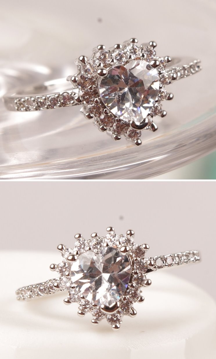 指輪 リング ハート スクエア CZダイヤモンド シルバー プラチナ仕上げ