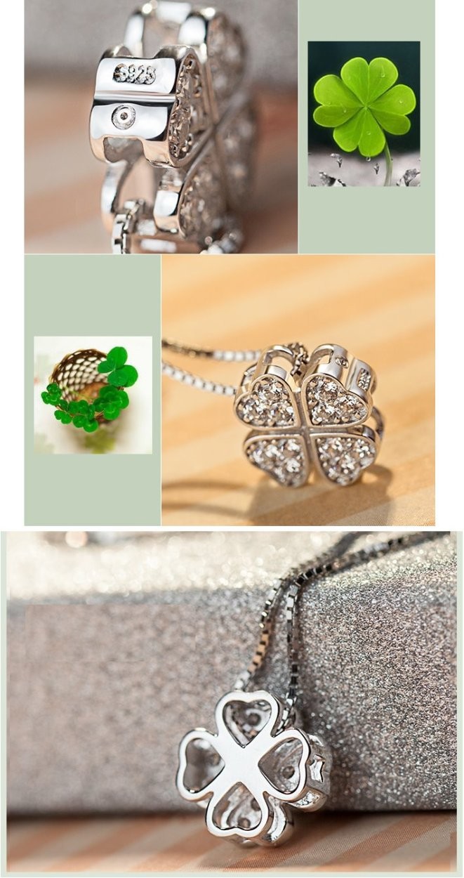 ネックレス ハート クローバー 四葉 キュービックジルコニア パヴェ