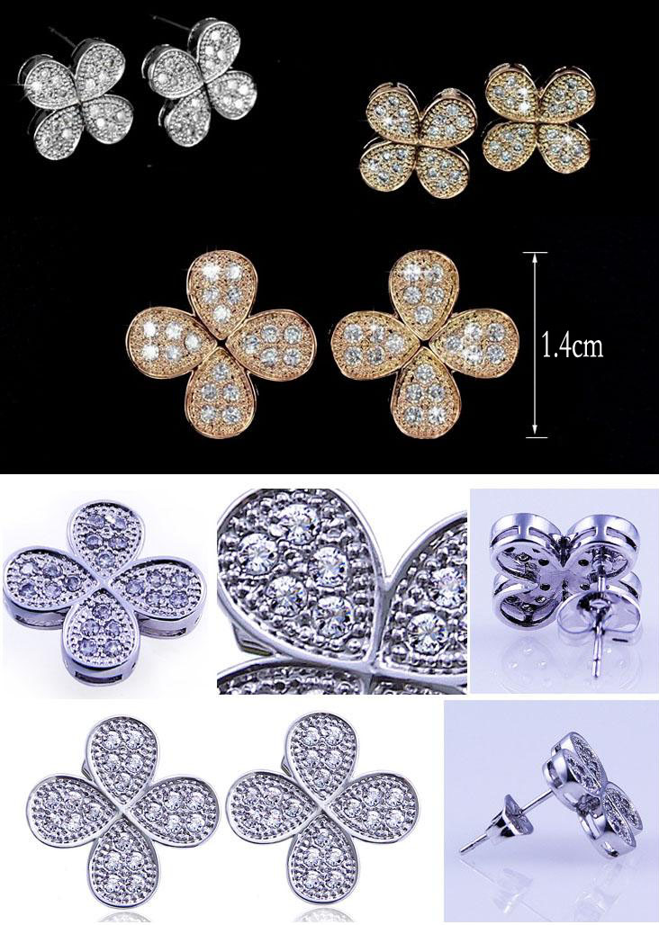 ピアス ネックレス 四葉クローバー CZダイヤモンド ゴールド