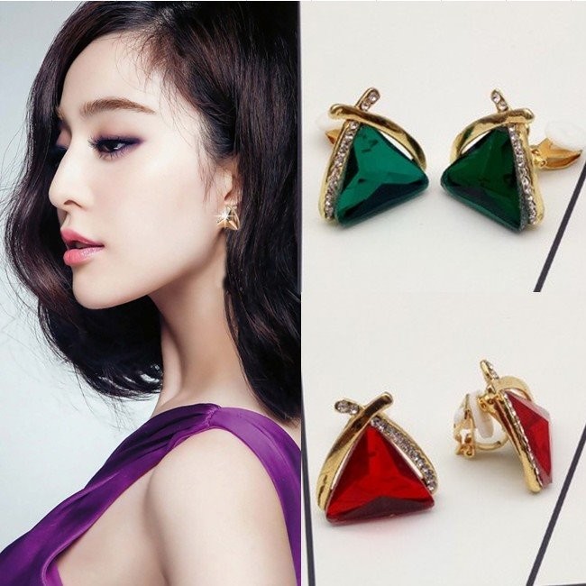 イヤリング 水晶 ラインストーン ビジュー 三角形 大粒 大ぶり 存在感