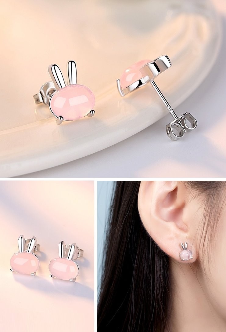 ピアス ネックレス うさぎ 兎 ウサギ ラビット バニー ローズクォーツ