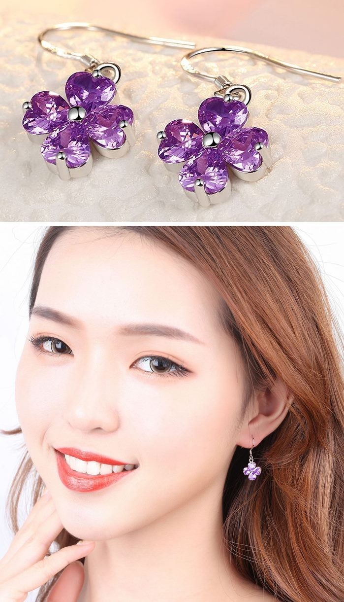 フックピアス フラワー 四つ葉クローバー キュービックジルコニア