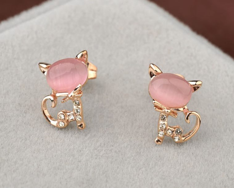 ピアス 可愛い猫 ねこ キティ キャッツアイ ゴールド ピンク ホワイト
