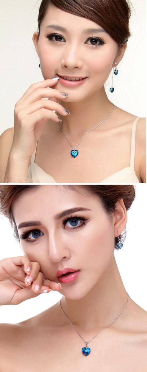 ネックレス サファイアブルー 大粒スワロフスキークリスタル ハート