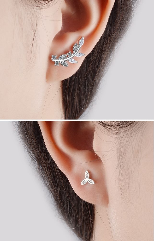 ピアス リーフ きらきら キュービックジルコニア 左右非対称 アン