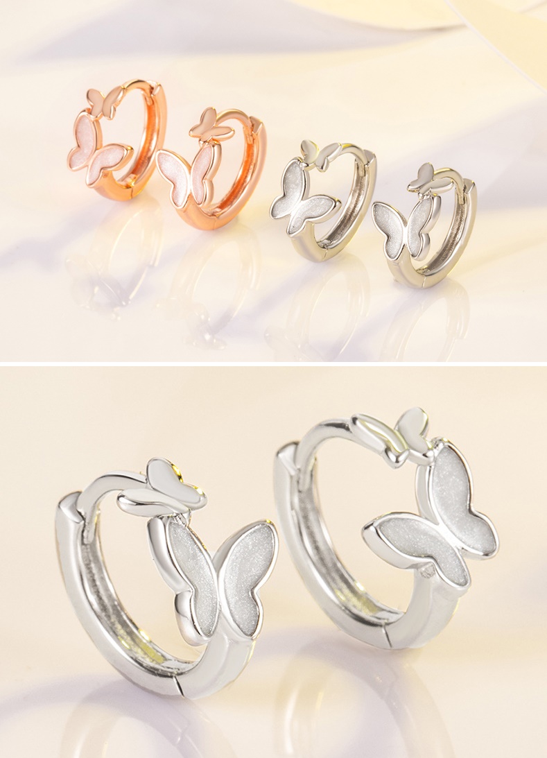 リングピアス フープピアス 中折れ 蝶々 バタフライ ピンクゴールド