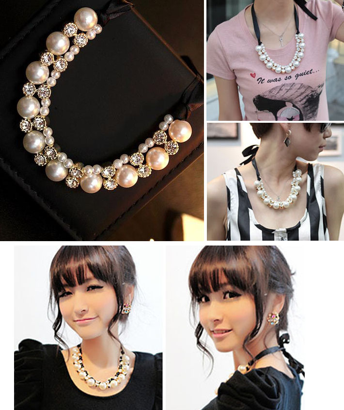 未使用swarovskiパールビジュー&リボンラブネックレス 未使用swarovskiパールビジュー&リボンラブネックレス