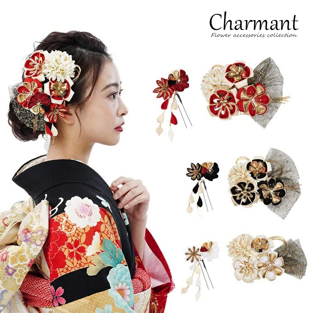 シャルマン 髪飾り 花 コーム Uピン 日本製 ヘアアクセサリー [500-004