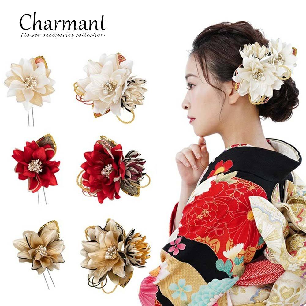 シャルマン 髪飾り 花 コーム Uピン 日本製 ヘアアクセサリー [500-005