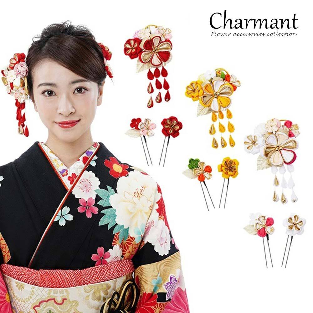 シャルマン 髪飾り 花 コーム Uピン 日本製 ヘアアクセサリー [500-026